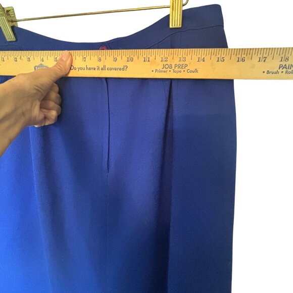 Vintage Blue Wool 98% Pencil Skirt Back Slit Lined Size 12 Academia Professional - Picture 6 of 9